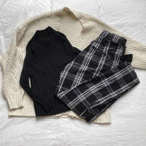 Black and white striped dress pant